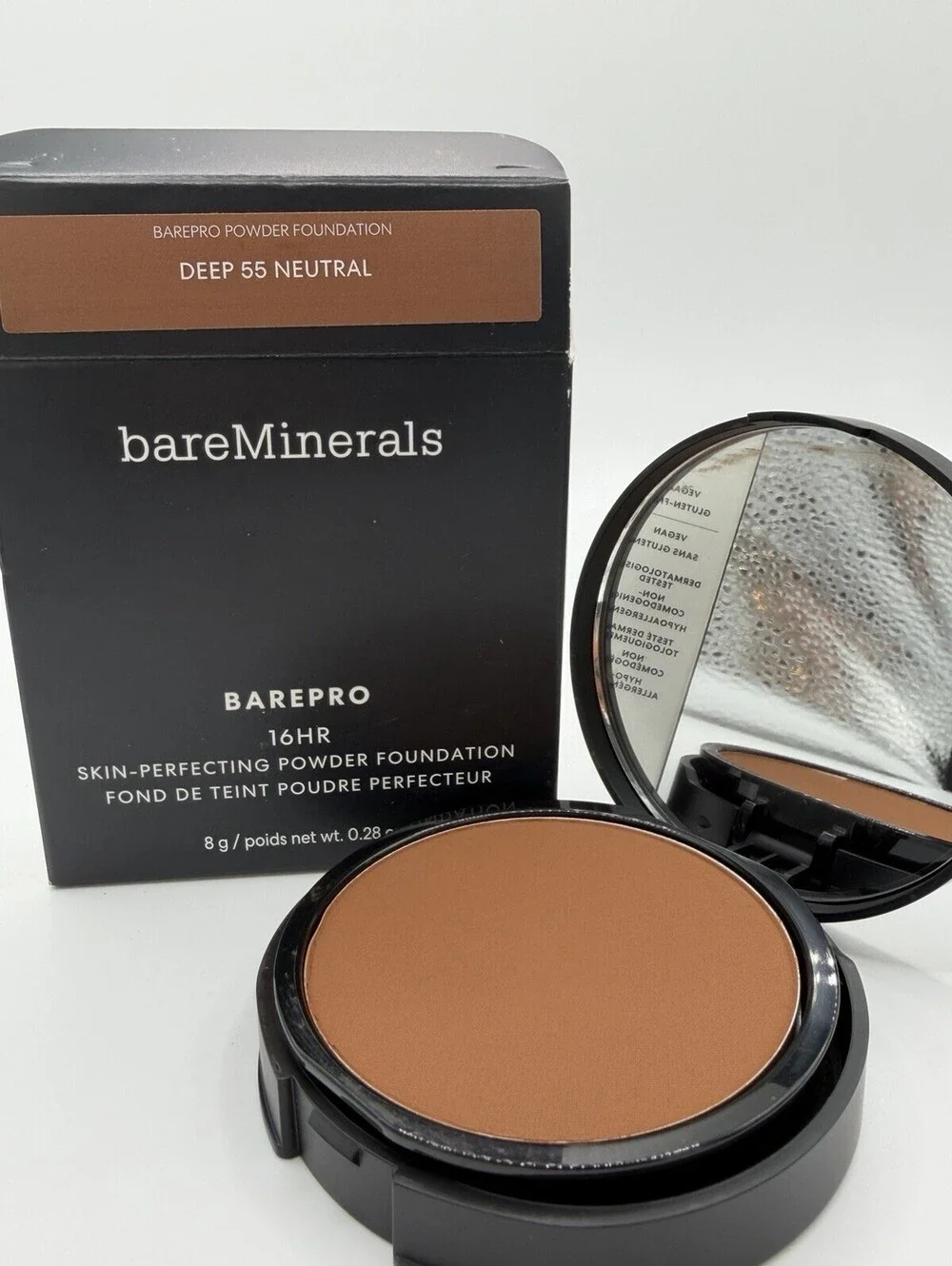 bareMinerals BAREPRO 16HR Powder Foundation Deep 55 Neutral 8g New In Box